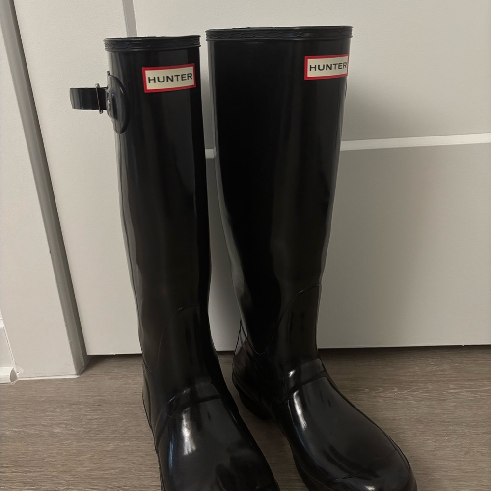 Hunter Glossy Black Tall Boots